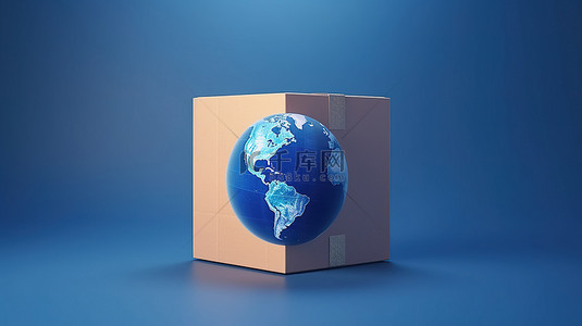渐变蓝色背景下国际运输纸板箱的 3D 渲染