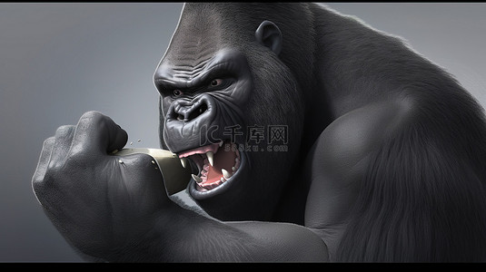 卡通牙背景图片_有趣的 3d 猿抓住一颗巨大的牙齿