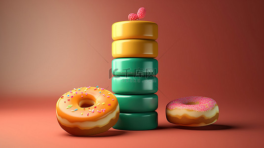 信息图表元素条形图和甜甜圈图的 3D 渲染插图，展示了随时间的增长