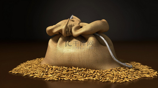 丰收的玉米地背景图片_充满小麦黑麦和燕麦的帆布袋的丰收 3D 渲染