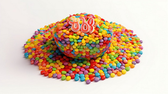 节日甜蜜背景图片_彩色彩虹糖果与 30k 喜欢孤立的白色背景上的节日 3D 插图