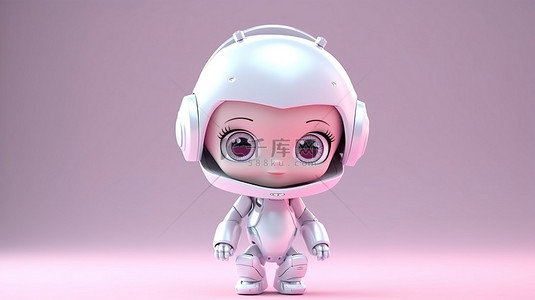 可爱的人工智能机器人，在 3D 渲染中具有周到的卡通个性