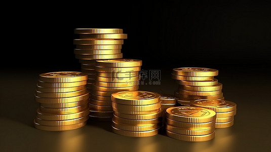 在 3d 中代表财务增长和储蓄目标概念的高耸金币堆的插图
