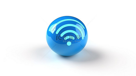 白色互联网图标背景图片_以 3D 渲染并放置在白色背景上的蓝色 wifi 图标
