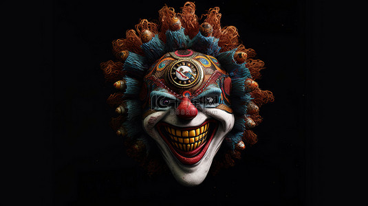 恶毒小丑娃娃面具的 3D 插图