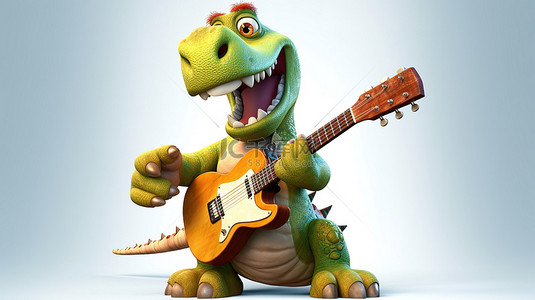 搞笑的 3D 恐龙弹奏吉他