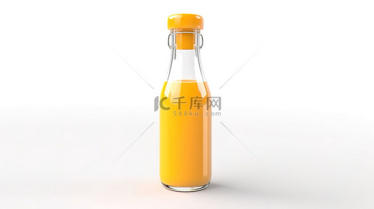 橙汁饮料背景图片_橙汁玻璃瓶的孤立白色背景 3D 渲染