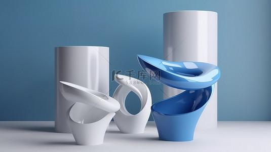 产品介绍模板蓝色背景图片_现代设计采用蓝色和白色色调，用于创新产品展示 3D 视觉