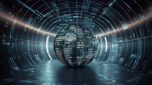 信息世界背景图片_艺术信息图表旋转地球隧道中二进制数的 3D 渲染