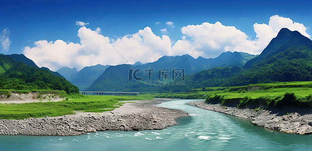 水是背景图片_一条河，背景是山