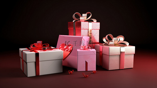 红色礼物盒背景背景图片_情人节主题 3d 礼品盒礼物