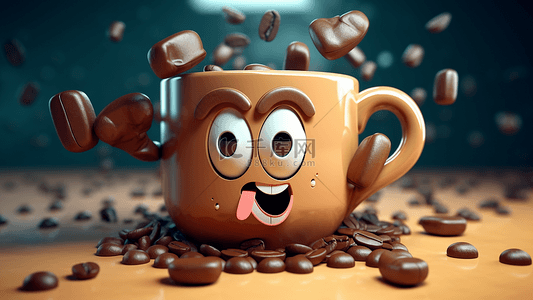 咖啡杯咖啡豆可爱卡通插画