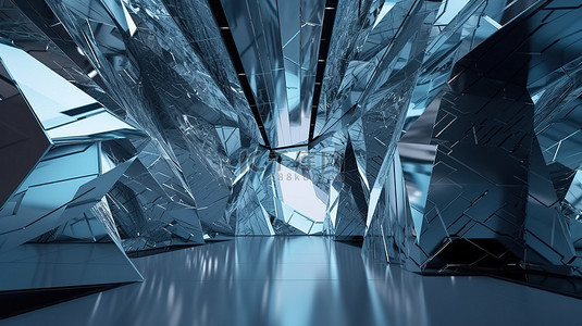 1 未来派几何建筑银色和蓝色抽象 3d 渲染