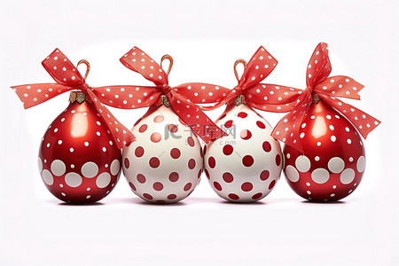 5 个圣诞复活节彩蛋，红色和白色圆点蝴蝶结