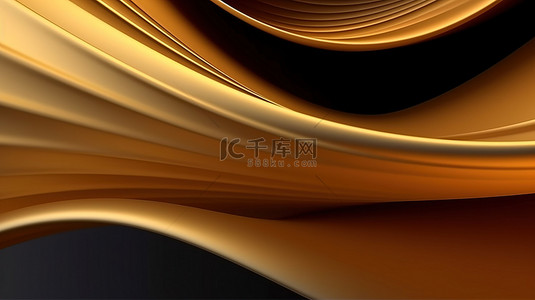 渐变简约橙色线条背景图片_工作室背景上简约黄金曲线的 3D 渲染