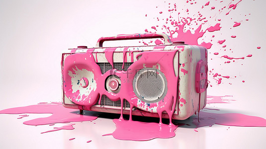 粉红色斑点的 3d 插图覆盖旧收音机