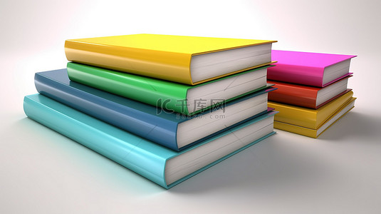 一组书背景图片_一组彩色书籍在 3d 中呈现在干净的白色表面上