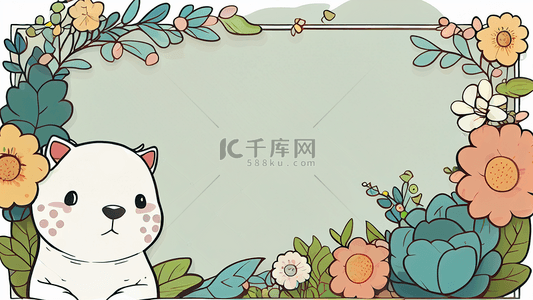 可爱动物卡通边框背景图片_动物可爱植物花朵蓝色边框背景