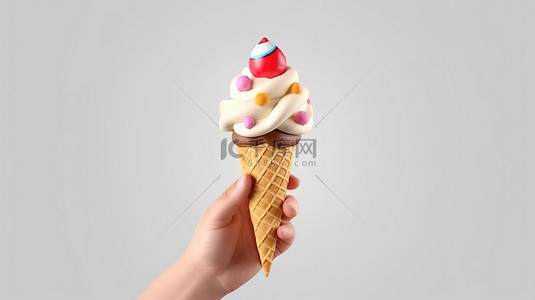 公众号点个关注背景图片_卡通手冰淇淋 3D 在白色孤立背景上呈现插图