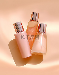 bb霜背景背景图片_淡黄色背景中的三个化妆品瓶