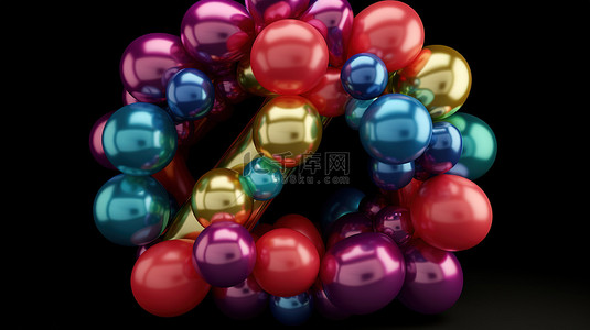 高贵背景图片_3d 插图字母 a z 与黑色背景上的高贵彩虹气球