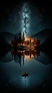星空树林湖泊星光美丽背景