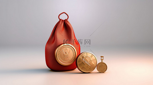 标志性 3D 奖牌硬币与袋子表情符号