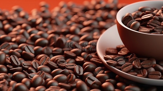 卡咖啡背景图片_早上一杯咖啡和平坦表面上的真实咖啡豆