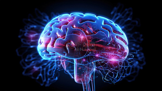 大唐网络背景图片_具有网络连接的 3D 建模人工智能大脑的 X 射线视图