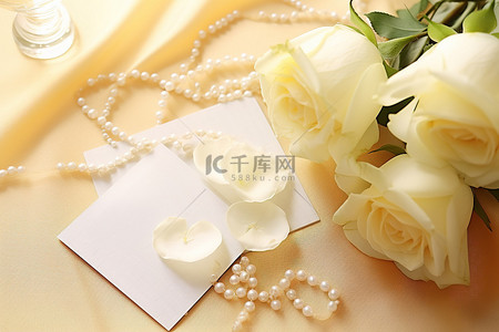 白色珍珠背景图片_婚礼请柬珍珠玫瑰