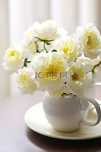 白色的花朵背景图片_白色的花朵排列在茶杯中