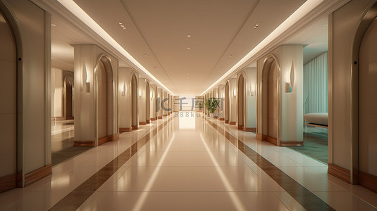 走廊室内设计的未来派 3D 效果图