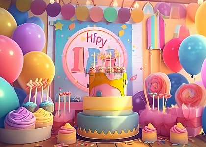 粉红背景图片_蛋糕彩色生日派对聚会