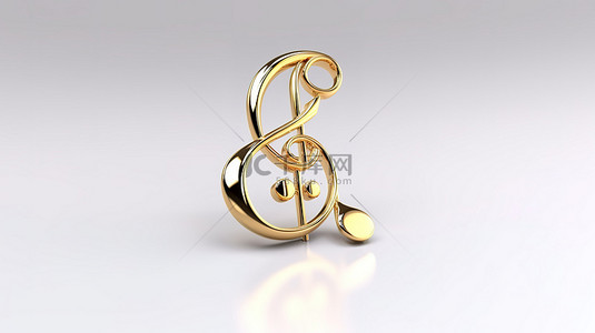 3D 金色音乐符号在白色背景上真实呈现，适合时尚设计