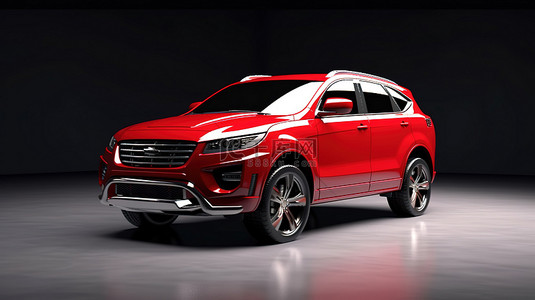 网红车展背景图片_高级 SUV，采用大胆的红色调，搭配时尚的灰色背景 3D 渲染