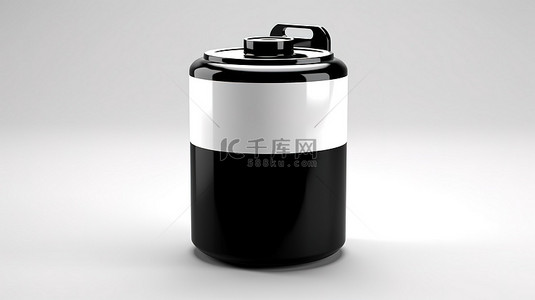 水壶背景图片_白色和黑色标记的空塑料油罐的 3D 渲染