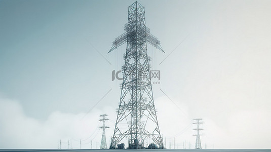 高压背景图片_具有高压塔的低多边形网格线框输电塔的 3d 渲染