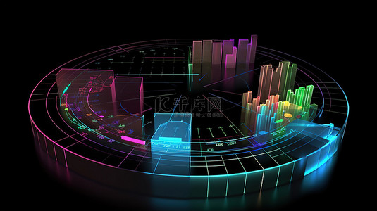 可视化业务数据饼图分析界面的 3d 渲染，用于 seo 规划和未来增长