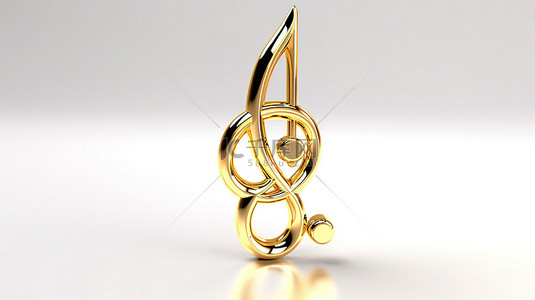音乐器材元素背景图片_金色高音谱号象征着白色背景 3d 渲染上的音乐