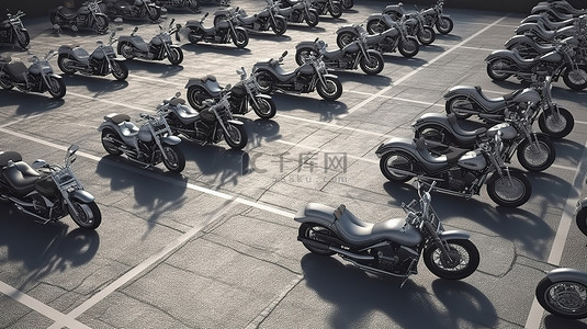 等距停车区逼真的摩托车场景令人惊叹的 3D 渲染