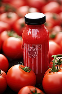 果汁标签背景图片_西红柿坐在地上，标签上有红色果汁