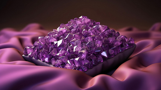 爱情水晶背景图片_以紫水晶宝石为特色的坐垫的 3D 渲染
