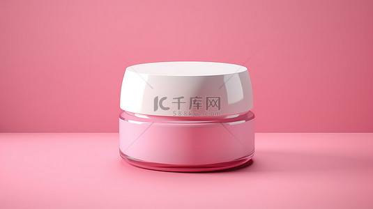 包装设计包装背景图片_粉红色背景化妆品罐隔离护肤品包装的 3D 插图