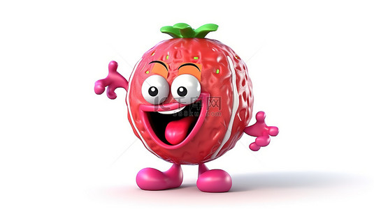 甜点粉色背景图片_白色背景的 3D 渲染，其吉祥物角色是拿着篮球的大草莓粉色釉面甜甜圈