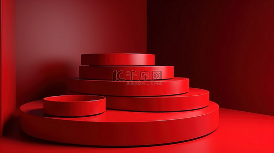 带有红色房间背景的 3d 渲染讲台，用于产品展示