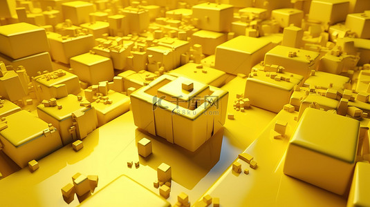 令人着迷的黄色礼盒悬停在半空中的 3D 插图