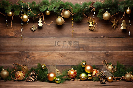 圣诞节框架背景图片_圣诞快乐装饰和木制背景上的小玩意