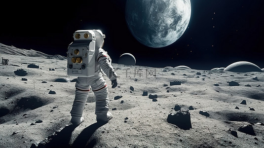 讲师讲座还阿波背景图片_月球宇航员在月球表面留下足迹 3D 渲染