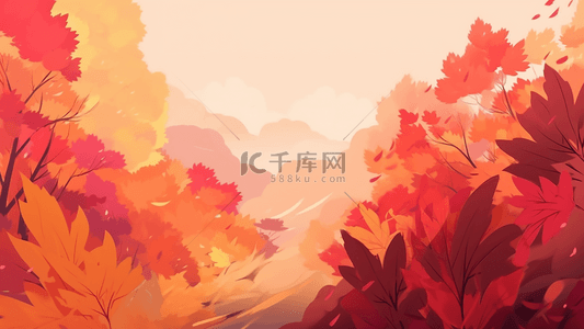 秋天落叶水彩风格卡通广告背景