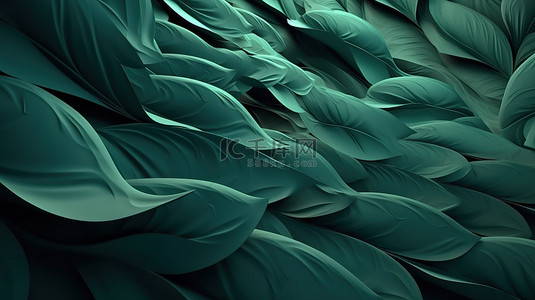 壁纸绿叶背景图片_3D 渲染对象抽象波背景与绿叶设计